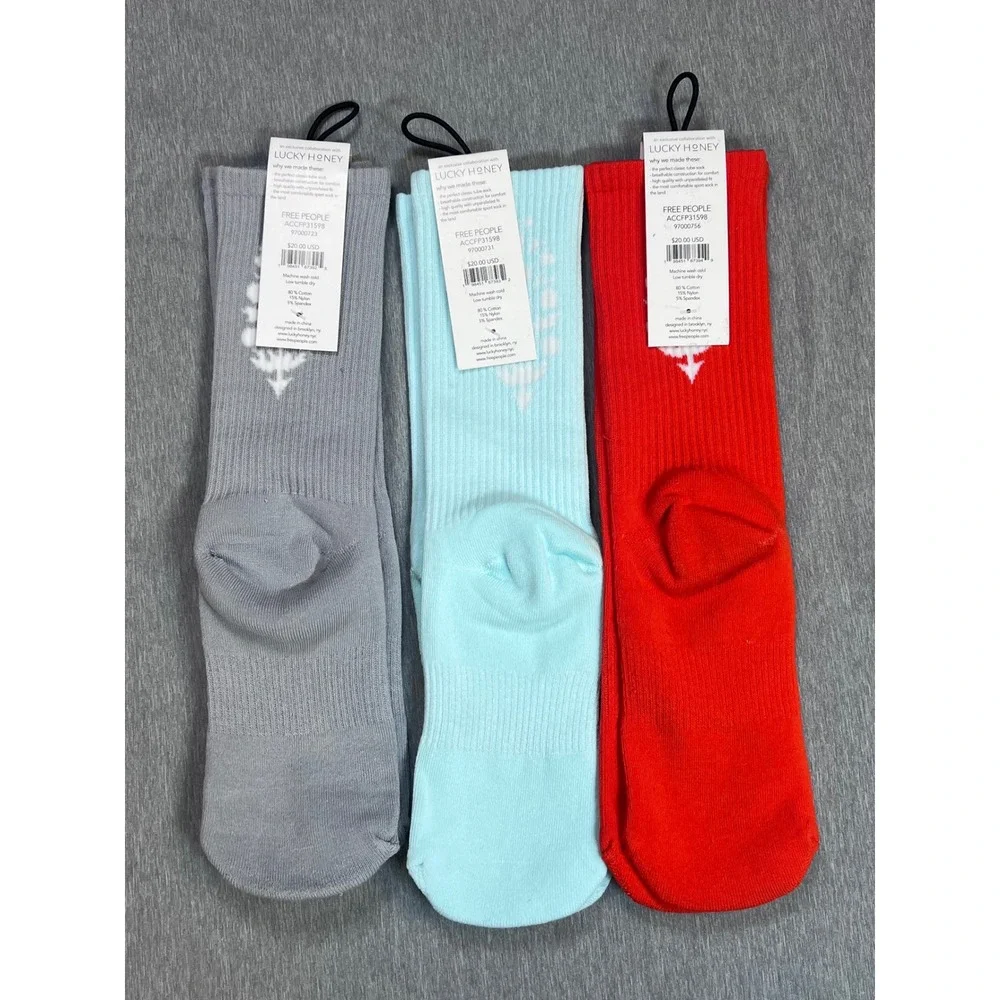 FP Movement Free People x Lucky Honey Last Lap Tube Socks 3 Pair Grey orange NEW